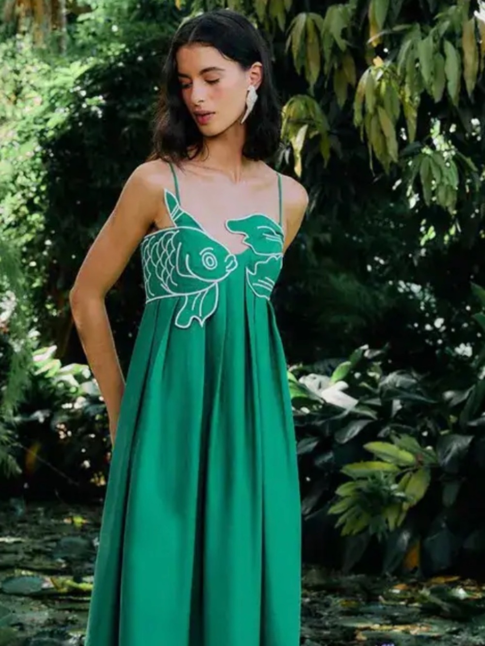 FARM Rio - Green Embroidered Koi Fish Dress - NWT - Medium